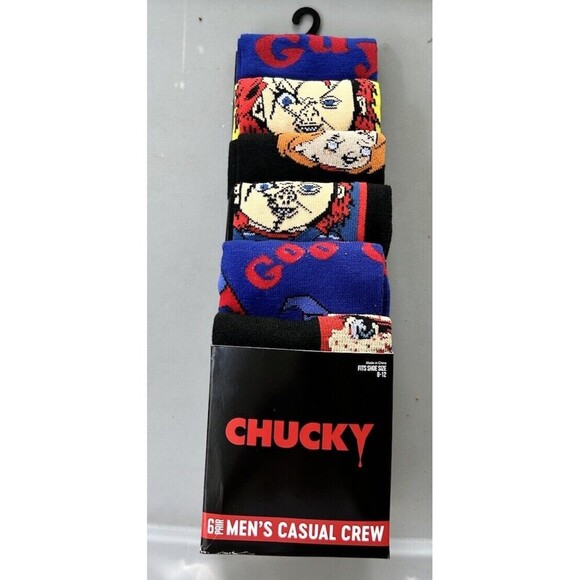 Chucky Childs Play the Movie 6 Pair CREW SOCKS Men Size 8-12 Bioworld NEW - Picture 1 of 9